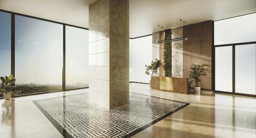 Double-height lobby at Satya Group property
